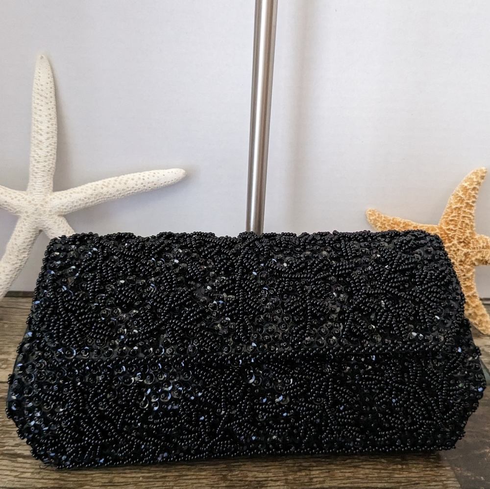 La Regale vintage black beaded / embellished clutch purse